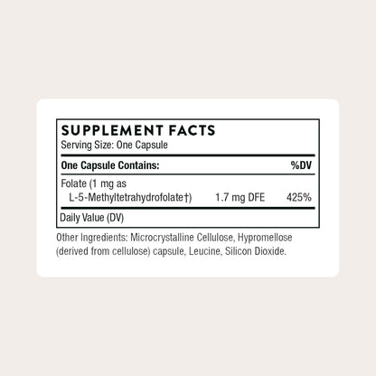 THORNE - 5-MTHF - Methylfolate (Active B9 Folate) Supplement - Supports Cardiovascular Health, Fetal Development, Nerve Health, Methylation & Homocysteine Levels* - 60 Servings - 5-MTHF 1mg