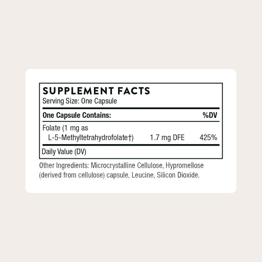 THORNE - 5-MTHF - Methylfolate (Active B9 Folate) Supplement - Supports Cardiovascular Health, Fetal Development, Nerve Health, Methylation & Homocysteine Levels* - 60 Servings - 5-MTHF 1mg