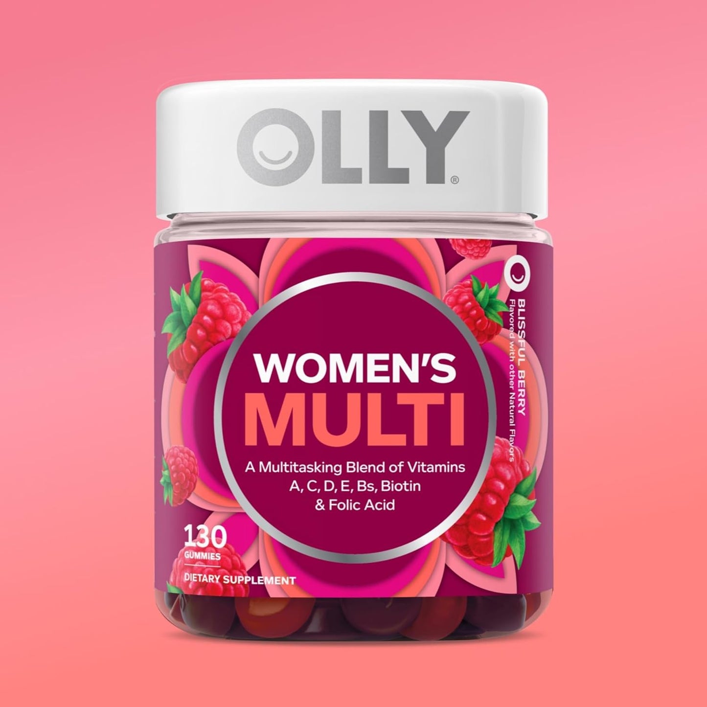 OLLY Women's Daily Multivitamin Gummy, Vitamins A, D, C, E, Biotin, Folic Acid, Adult Chewable Vitamin, Berry Flavor