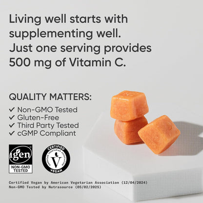 Sports Research® Vitamin C Sugar-Free Gummies 500mg, 60 Count | Immune Support & Antioxidant Gummies | Sugar Free, Vegan, Gelatin Free, Non-GMO