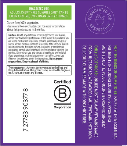 New Chapter Prenatal Multivitamin Gummies – 67% Less Sugar, Prenatal Gummies for Mom & Healthy Baby with Methylfolate, Vitamin D3, Choline + Ginger, Non-GMO, Gluten Free, Berry Citrus, 90ct