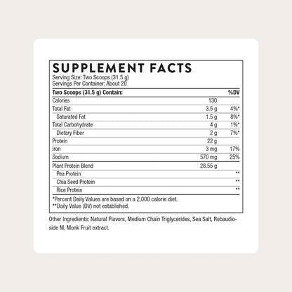 THORNE - Plant Protein - 22 Grams of Vegan Protein Powder - Pea, Rice & Chia Seed Protein with Complete Amino Acid Profile - NSF Certified for Sport - Vanilla - Gluten-Free - About 20 Servings