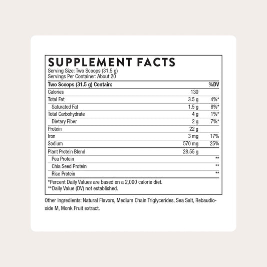 THORNE - Plant Protein - 22 Grams of Vegan Protein Powder - Pea, Rice & Chia Seed Protein with Complete Amino Acid Profile - NSF Certified for Sport - Vanilla - Gluten-Free - About 20 Servings