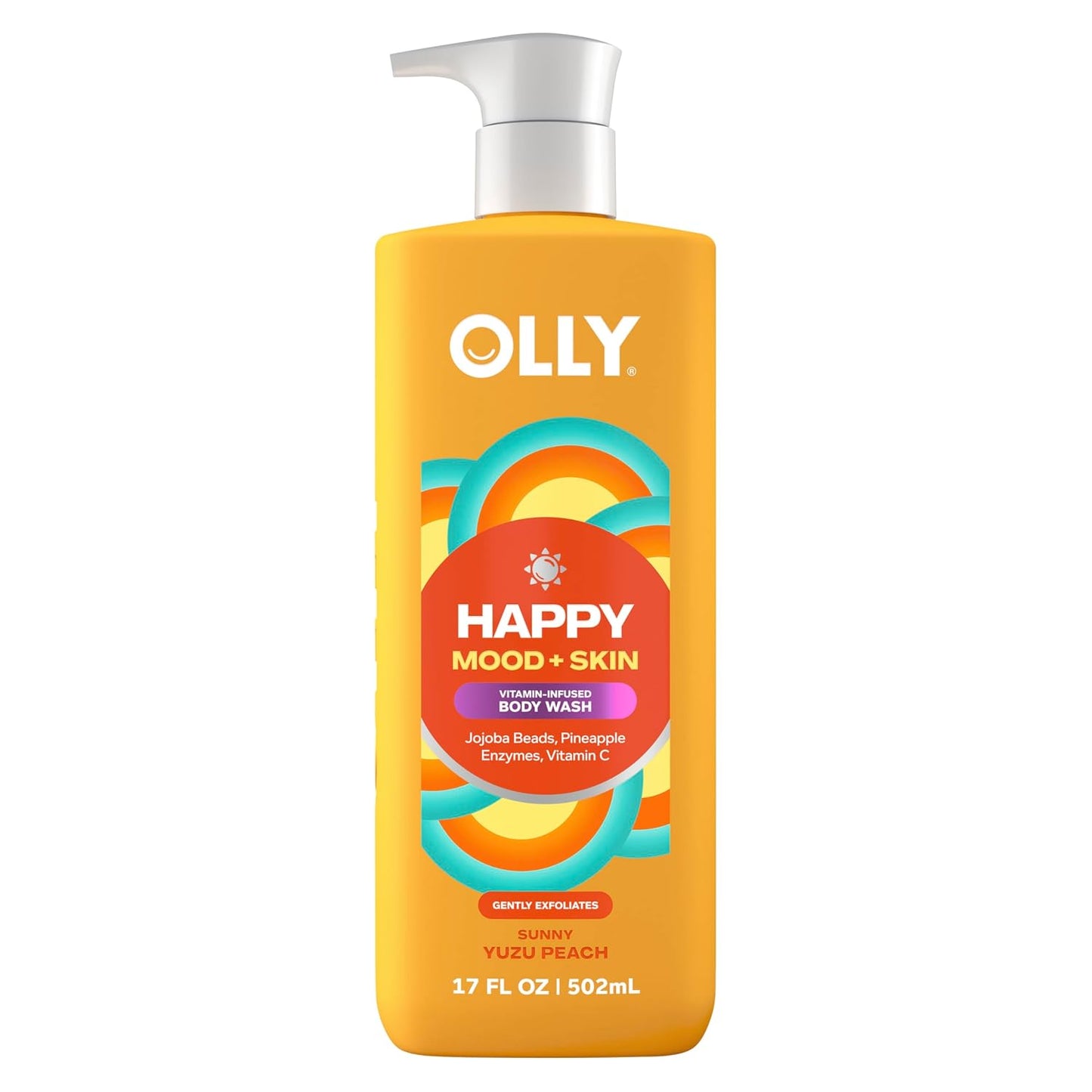 OLLY Exfoliating Body Wash Happy Mood + Skin jojoba beads, pineapple enzymes & vitamin C to exfoliate and reveal softer, glowing skin 17 Fl Oz