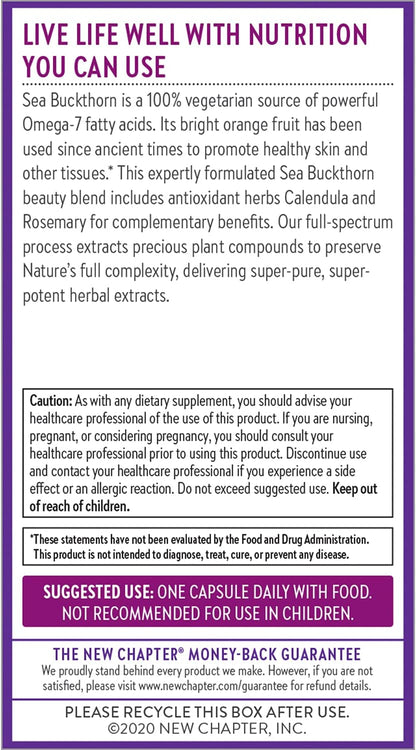 New Chapter Supercritical Omega 7 with Sea Buckthorn + Plant Sourced Fatty Acids + Omega 7 + Non-GMO Ingredients - 60 Vegetarian Capsule