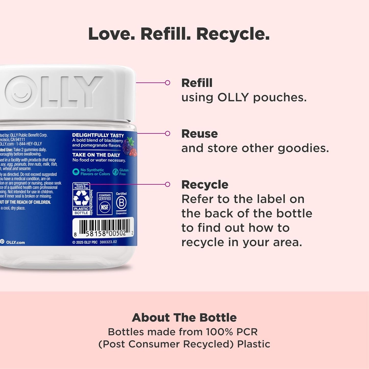 OLLY Men's Multivitamin Gummy, Vitamins A, C, D, E, B, Zinc, Blackberry Flavor