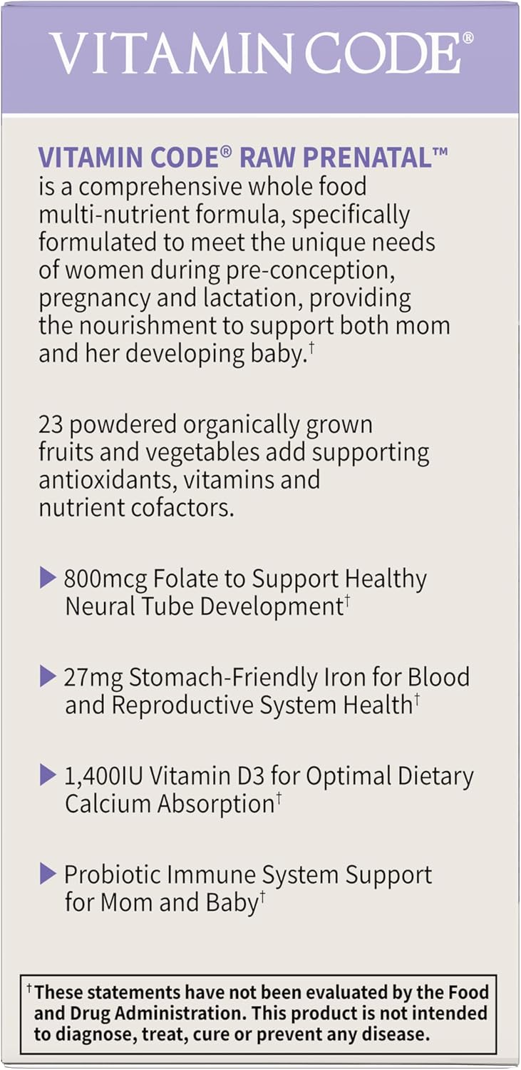 Garden of Life Vitamin Code Raw Prenatal Multivitamin for Women with Iron, Folate, Probiotics and Whole Food Nutrients - Immune and Cellular Energy Support, Non-GMO, Gluten-Free, Kosher, 10 Day Supply