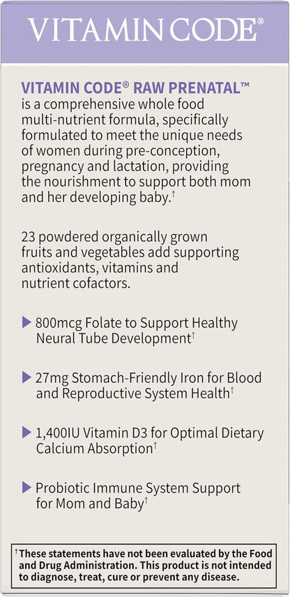 Garden of Life Vitamin Code Raw Prenatal Multivitamin for Women with Iron, Folate, Probiotics and Whole Food Nutrients - Immune and Cellular Energy Support, Non-GMO, Gluten-Free, Kosher, 10 Day Supply