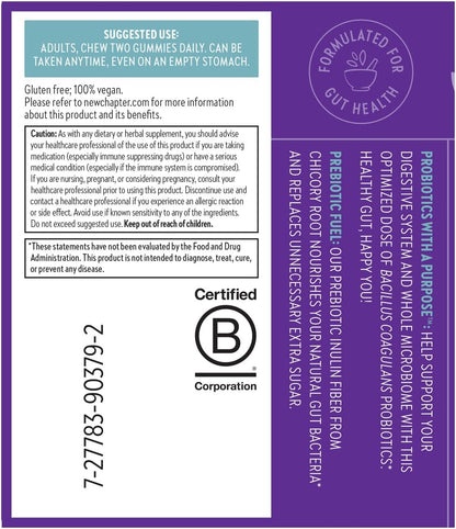 New Chapter Probiotic Gummies for Women and Men, All-Flora (1 Month Supply) – 55% Less Sugar+, Formulated for Holistic Gut Health Support with Probiotics + Prebiotic Fiber + 100% Vegan + Non-GMO