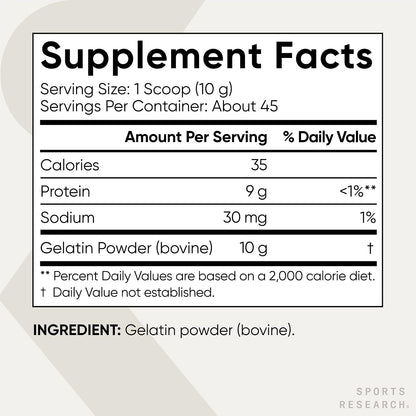 Sports Research® Gelatin Collagen Cooking Powder, 16oz | 10g Beef Gelatin from Grass-Fed Cows | Bone, Skin & Joint Health | Great for Cooking, Baking & Emulsifying - 45 Servings