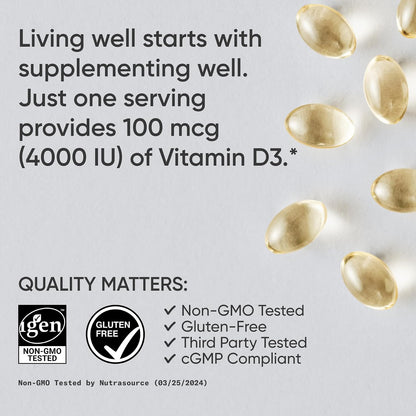Sports Research® Vitamin D3 4000iu/100mcg with Coconut MCT Oil, 360 Count | Double Strength Vitamin D Supplement | Supports Healthy Bones & Immune Function | Non-GMO · Soy Free - 360 Servings