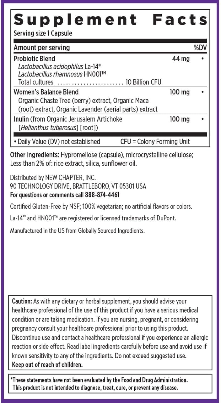 New Chapter Probiotics for Women - 30 ct (1 Month Supply), Women's Daily Probiotic with Prebiotics and Probiotics for Vaginal Health & Chaste Tree for Hormonal Support, 100% Vegetarian, Non-GMO