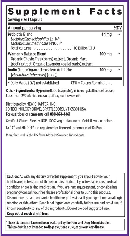 New Chapter Probiotics for Women - 30 ct (1 Month Supply), Women's Daily Probiotic with Prebiotics and Probiotics for Vaginal Health & Chaste Tree for Hormonal Support, 100% Vegetarian, Non-GMO