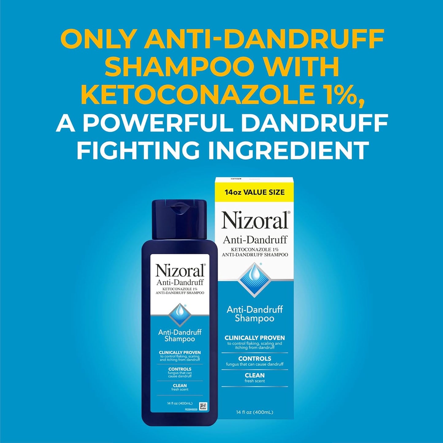 Nizoral Anti-Dandruff Shampoo with 1% Ketoconazole, 14 Fl Oz, Fresh Scent/Peppermint and Tea Tree Scent, Anti Fungal Shampoo