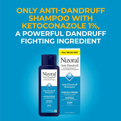 Nizoral Anti-Dandruff Shampoo with 1% Ketoconazole, 14 Fl Oz, Fresh Scent/Peppermint and Tea Tree Scent, Anti Fungal Shampoo