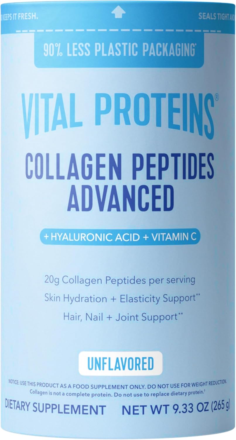 Vital Proteins Collagen Peptides Advanced, Hydrolyzed Peptides with Hyaluronic Acid and Vitamin C - Vanilla Flavor Powder, 21oz