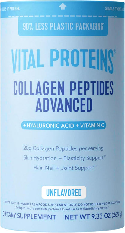 Vital Proteins Collagen Peptides Advanced, Hydrolyzed Peptides with Hyaluronic Acid and Vitamin C - Vanilla Flavor Powder, 21oz