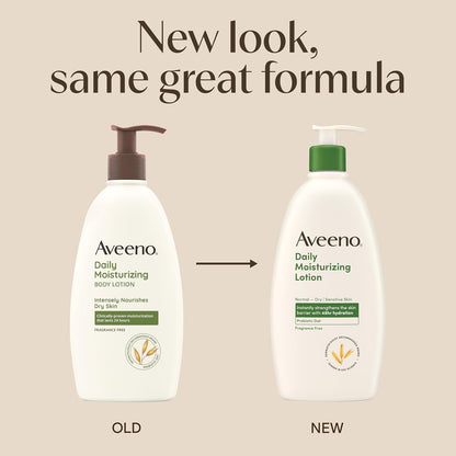 Aveeno Daily Moisturizing Body Lotion, Body Lotion for Dry Skin with Prebiotic Oat, Paraben Free, Fragrance Free, Non-Greasy, Non-Comedogenic Moisturizer, 18/30 FL OZ