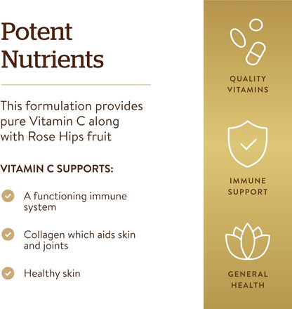 Solgar Vitamin C 1000 mg with Rose Hips, 250 Tablets - Antioxidant & Immune Support - Overall Health - Supports Healthy Skin & Joints - Non-GMO, Vegan and Kosher - 250 Servings