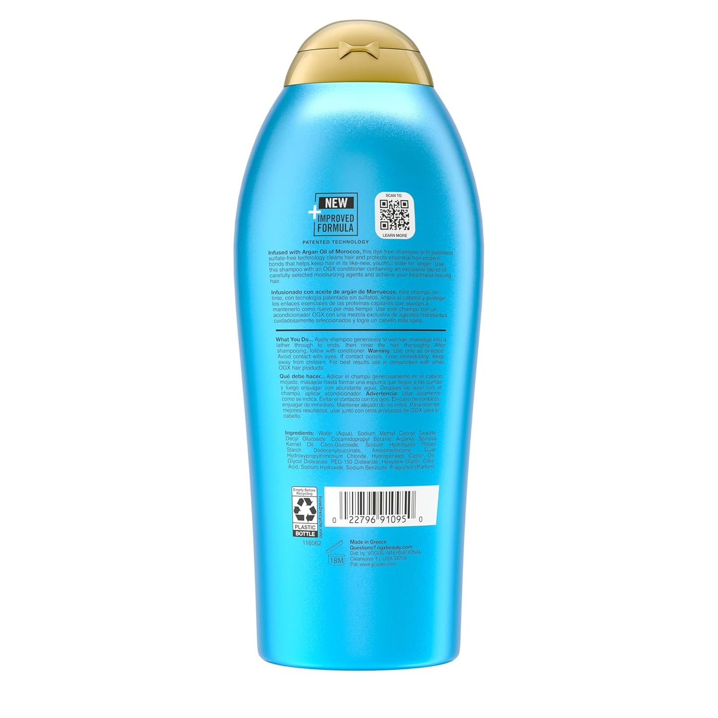OGX Renewing + Argan Oil of Morocco Shampoo, Damage Repair Shampoo & Argan Oil to Help Strengthen & Repair Dry, Damaged Hair, Paraben-Free, Sulfate-Free Surfactants, 25.4 fl. oz