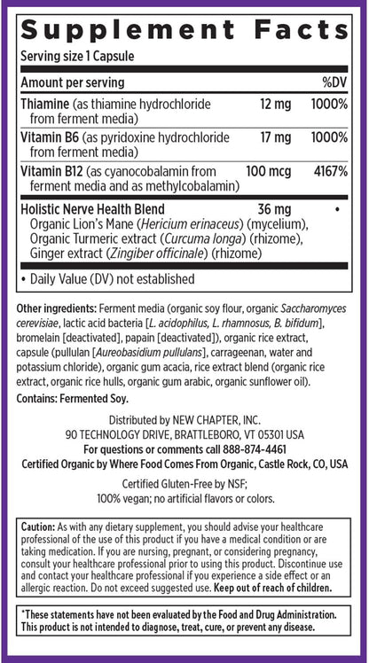 New Chapter Nerve Health Supplement for 3-in-1 Support from Head to Toe - Vitamin B1 Generates Energy for Nerves, Vitamin B6 Enhances Healthy Transmission, Vitamin B12 Builds Insulation, 30ct