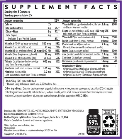 New Chapter Women’s Multivitamin Gummies - 59% Less Sugar, Women’s Gummy Vitamins with Vitamin C, D3 & Zinc, Non-GMO, Gluten Free, Berry-Citrus, 75ct