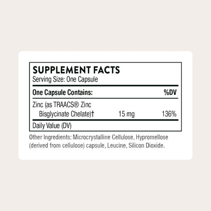 THORNE - Zinc Bisglycinate 15 mg - Highly Absorbable Zinc Supplement - Supports Immune System, Eye, Skin & Reproductive Health* - Third-Party Certified - Gluten, Dairy & Soy-Free - 60 Capsules