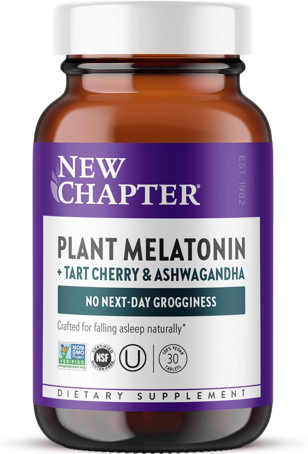 New Chapter Plant Melatonin 2mg - Sleep Aid for Adults with No Next-Day Grogginess, Nature-Inspired Sleep Formula Made with Melatonin from Tomato + Tart Cherry & Ashwagandha – Non-GMO, 30ct
