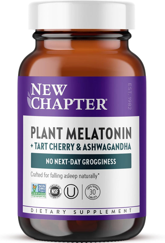 New Chapter Plant Melatonin 2mg - Sleep Aid for Adults with No Next-Day Grogginess, Nature-Inspired Sleep Formula Made with Melatonin from Tomato + Tart Cherry & Ashwagandha – Non-GMO, 30ct