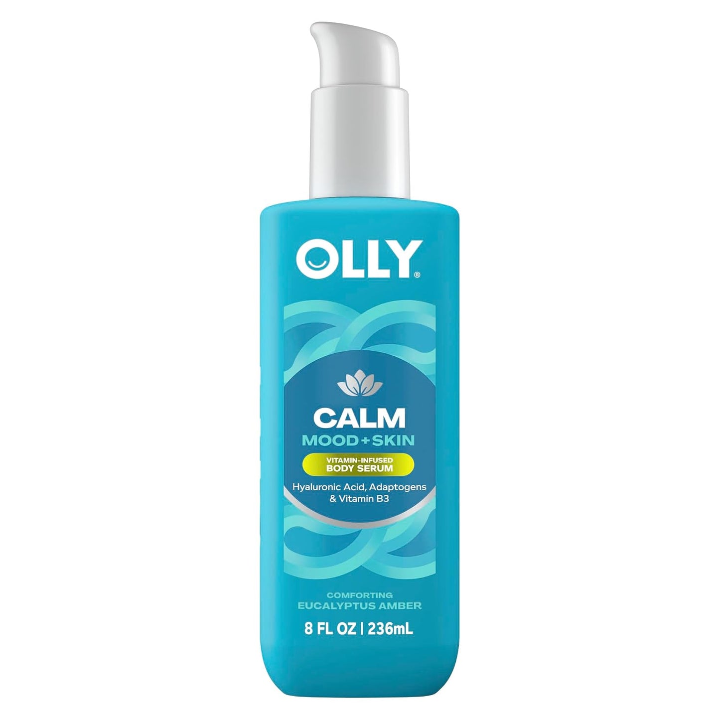 OLLY Calm Body Lotion-Serum with Hyaluronic Acid, Adaptogens & Vitamin B3– Nourishing Cleanser for Skin Barrier Repair, Deep Hydration, Eucalyptus Amber Scent, 8oz