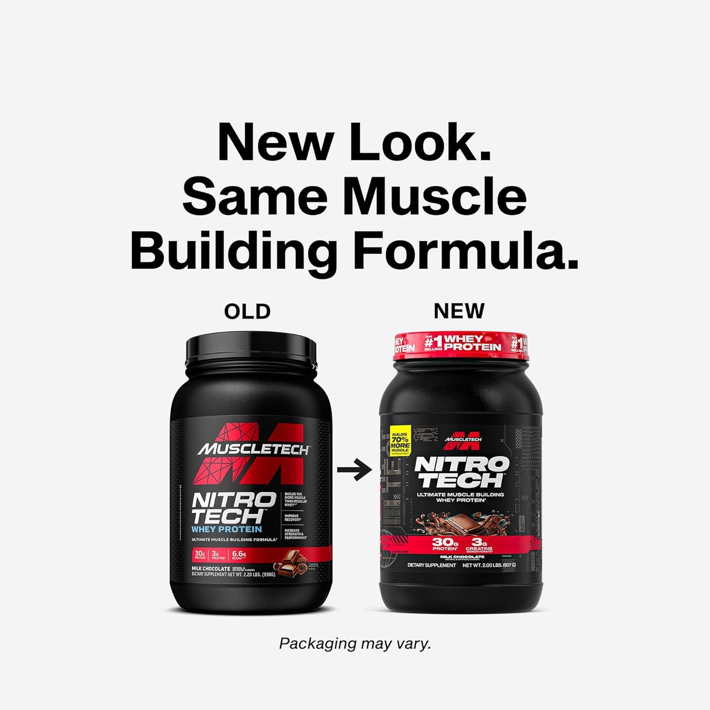Muscletech Whey Protein Powder (Milk Chocolate, 2/4 Pounds) - Nitro-Tech Ultimate Muscle Building Formula with Whey Protein Isolate - 30g of Protein, 3g of Creatine & 6.8g of BCAA