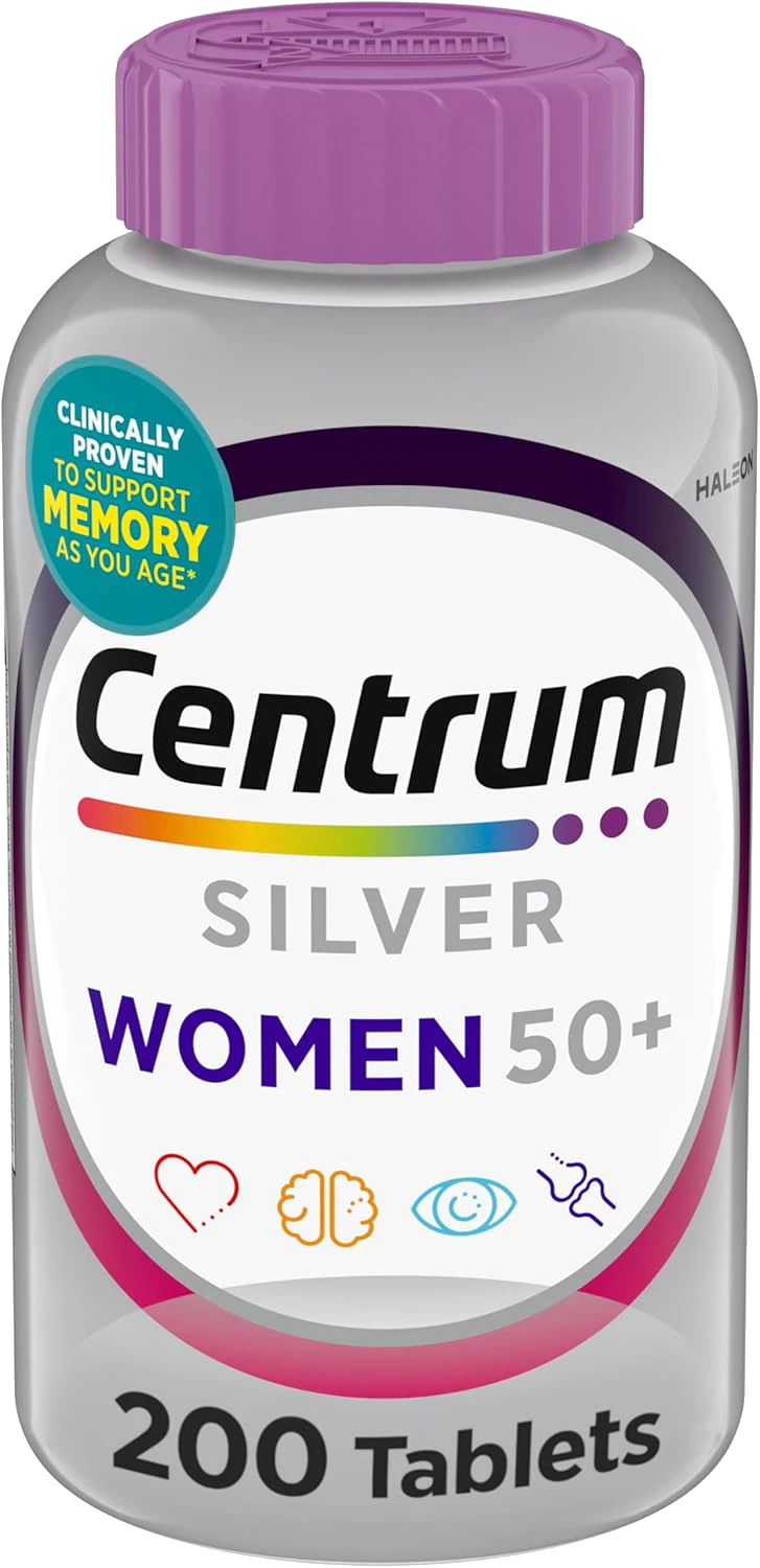Centrum Silver Women's Multivitamin for Women 50 Plus, Multivitamin/Multimineral Supplement with Vitamin D3, B Vitamins, Non-GMO Ingredients, Supports Memory and Cognition in Older Adults - 200 Ct