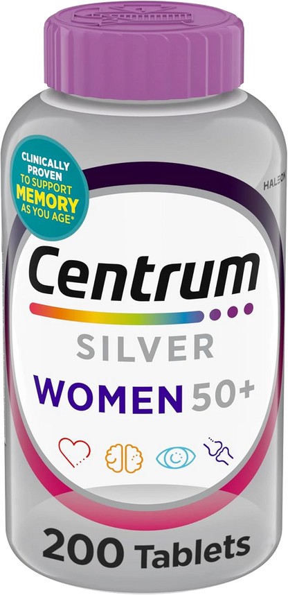 Centrum Silver Women's Multivitamin for Women 50 Plus, Multivitamin/Multimineral Supplement with Vitamin D3, B Vitamins, Non-GMO Ingredients, Supports Memory and Cognition in Older Adults - 200 Ct