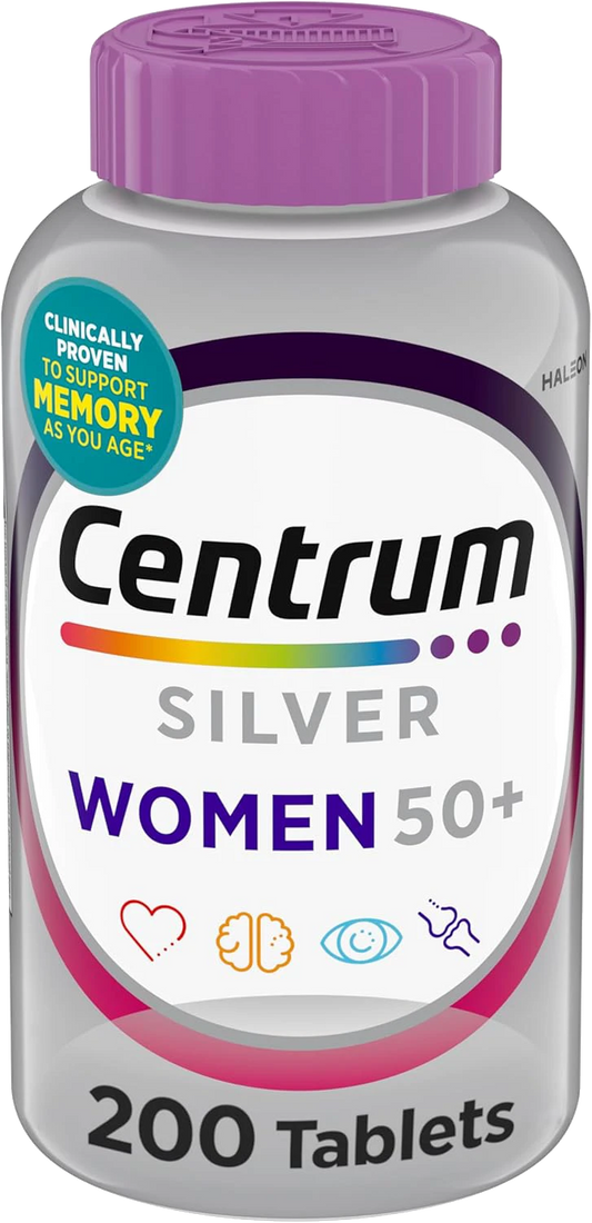 Centrum Silver Women's Multivitamin for Women 50 Plus, Multivitamin/Multimineral Supplement with Vitamin D3, B Vitamins, Non-GMO Ingredients, Supports Memory and Cognition in Older Adults - 200 Ct