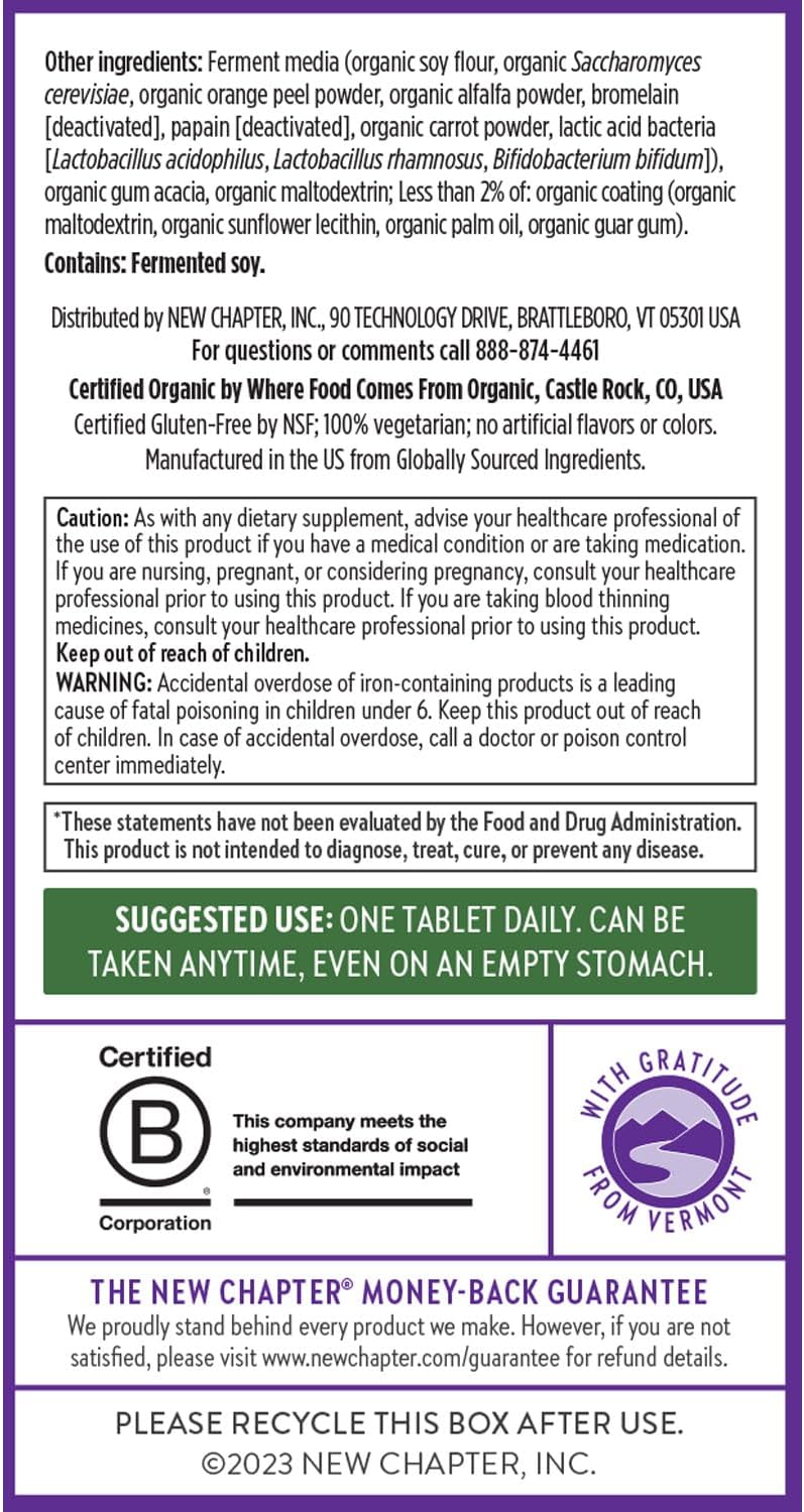 New Chapter Women’s Multivitamin, Iron, B6, B12, Biotin for Hair Growth, D3, Vit C, Zinc for Immune & Stress Support, Gentle on an Empty Stomach, One Daily, Non-GMO, Gluten-Free, 18+,