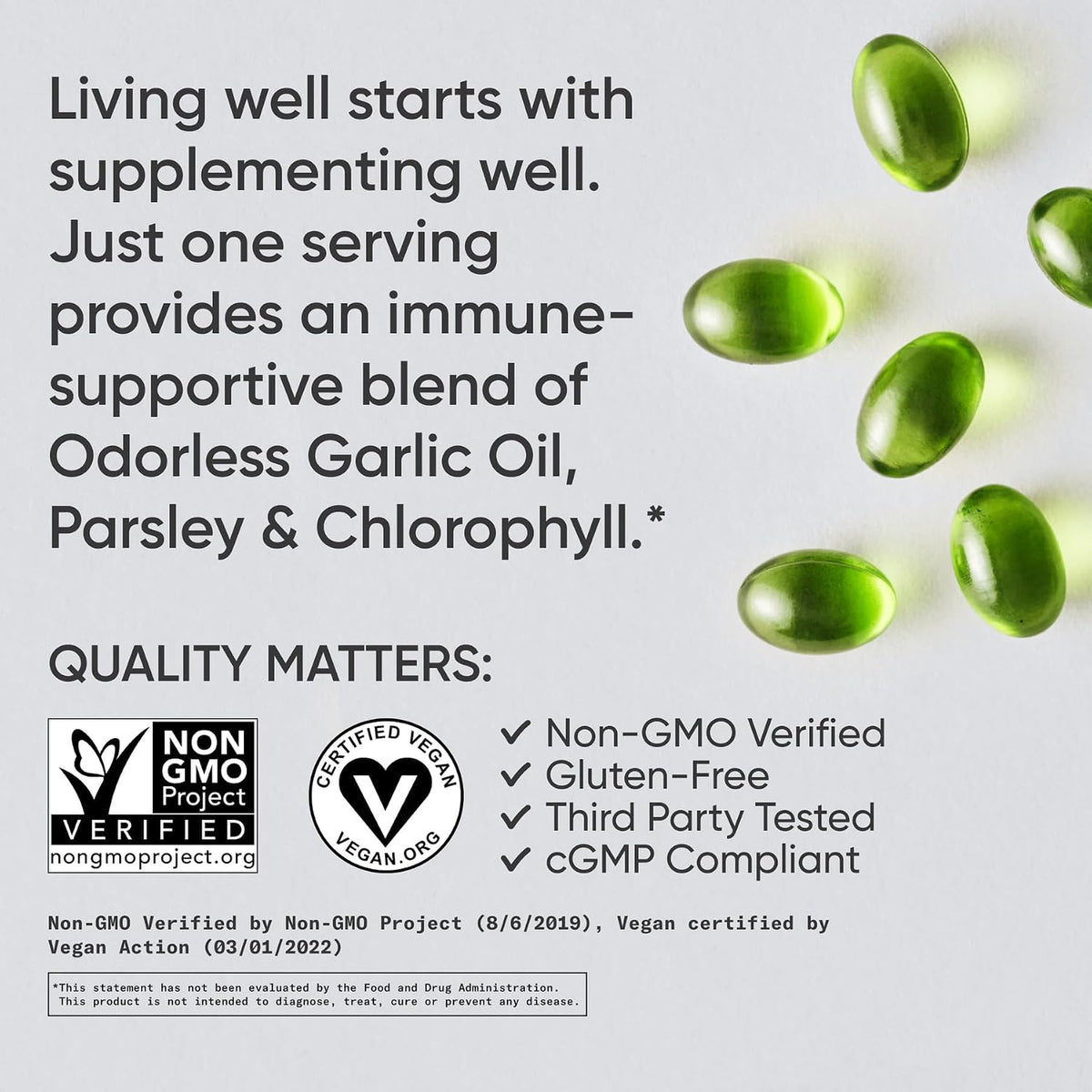 Sports Research® Odorless Garlic Oil, 150 Plantgel™ Capsules | Provides an Immune Supportive Blend of Plant-Based Garlic Oil, Parsley & Chlorophyll - Vegan, Non-GMO, Soy Free - 75 Servings
