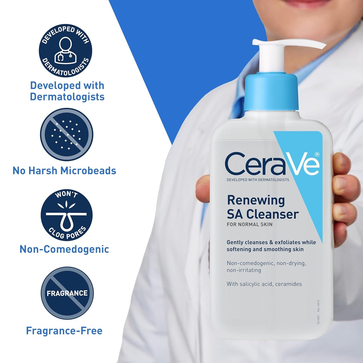 CeraVe Renewing Salicylic Acid Cleanser, Formulated With Hyaluronic Acid, Niacinamide, & Ceramides, Gentle BHA Exfoliating Face Wash Smooths & Softens Skin, Non Comedogenic & Fragrance Free, 8/16 Ounce
