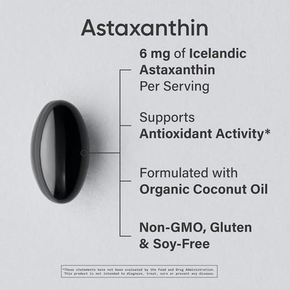 Sports Research® Icelandic Astaxanthin 6mg w/Coconut Oil - 120 Count | Antioxidant Supplement for Skin & Eye Health Support | Soy-Free, Non-GMO, Gluten-Free