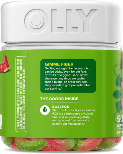 Olly, Fiber Gummy Rings, 5g Fos Prebiotic Fiber, Digestive Health Supplement,* Strawberry Watermelon Flavored, 25 Day Supply, 50 Count