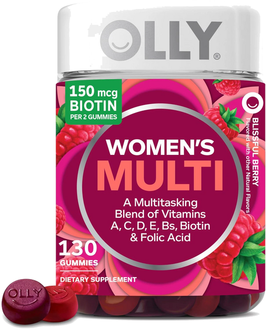 OLLY Women's Daily Multivitamin Gummy, Vitamins A, D, C, E, Biotin, Folic Acid, Adult Chewable Vitamin, Berry Flavor
