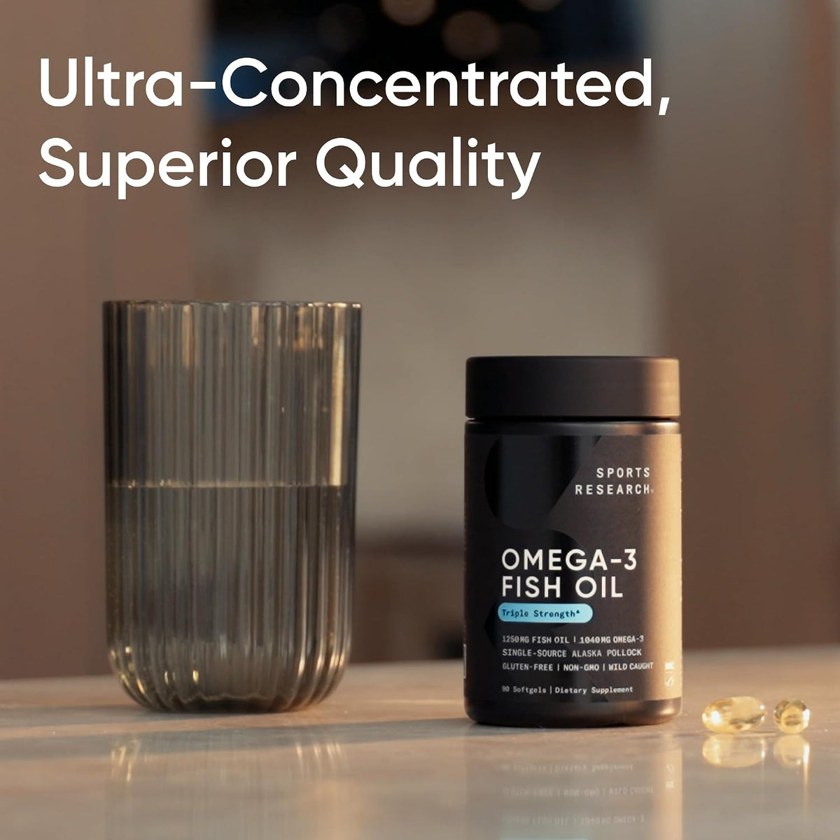 Sports Research® Omega-3 Fish Oil 1250mg from Wild Alaska Pollock, 30 Count | Always Fresh Never Fishy | 690mg EPA 260mg DHA per Softgel · Heart & Brain Health* · MSC Certified Sustainable - 30 Servings