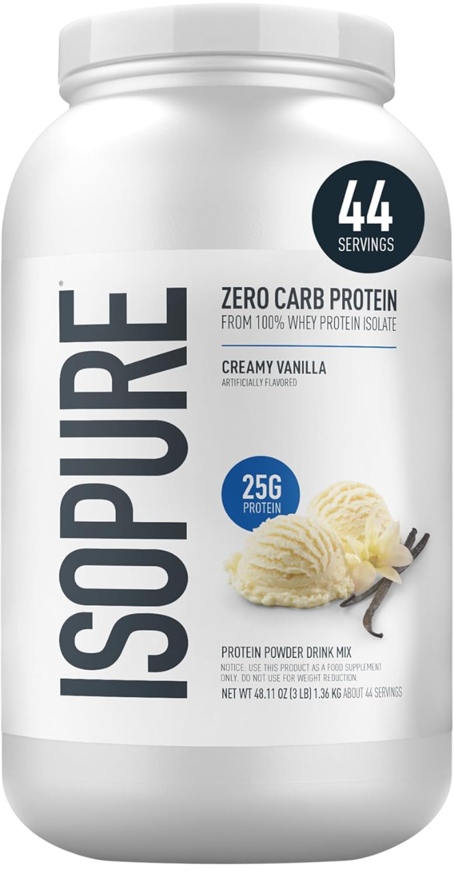 Isopure Zero Carb 100% Pure Whey Isolate Protein Powder, Lactose Free, Gluten Free, with Vitamins, Creamy Vanilla, 25g Protein Per Serving,