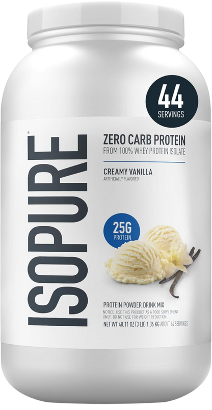 Isopure Zero Carb 100% Pure Whey Isolate Protein Powder, Lactose Free, Gluten Free, with Vitamins, Creamy Vanilla, 25g Protein Per Serving,