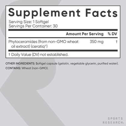 Sports Research® Phytoceramides 350mg w/Ceratiq®, 30 Softgels | Plant-Derived Ceramides for Beauty from Within Skin Hydration | Made with Certiq® | Non-GMO, Soy-Free - 30 Servings
