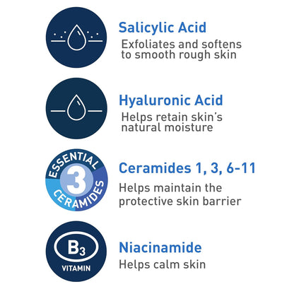 CeraVe Renewing Salicylic Acid Cleanser, Formulated With Hyaluronic Acid, Niacinamide, & Ceramides, Gentle BHA Exfoliating Face Wash Smooths & Softens Skin, Non Comedogenic & Fragrance Free, 8/16 Ounce