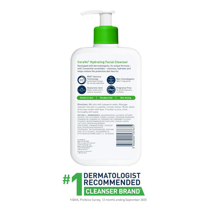 CeraVe Hydrating Facial Cleanser, Moisturizing Face Wash For Dry Skin, Hyaluronic Acid + Ceramides + Glycerin, Hydrating Cleanser For Normal To Dry Skin, National Eczema Association Certified