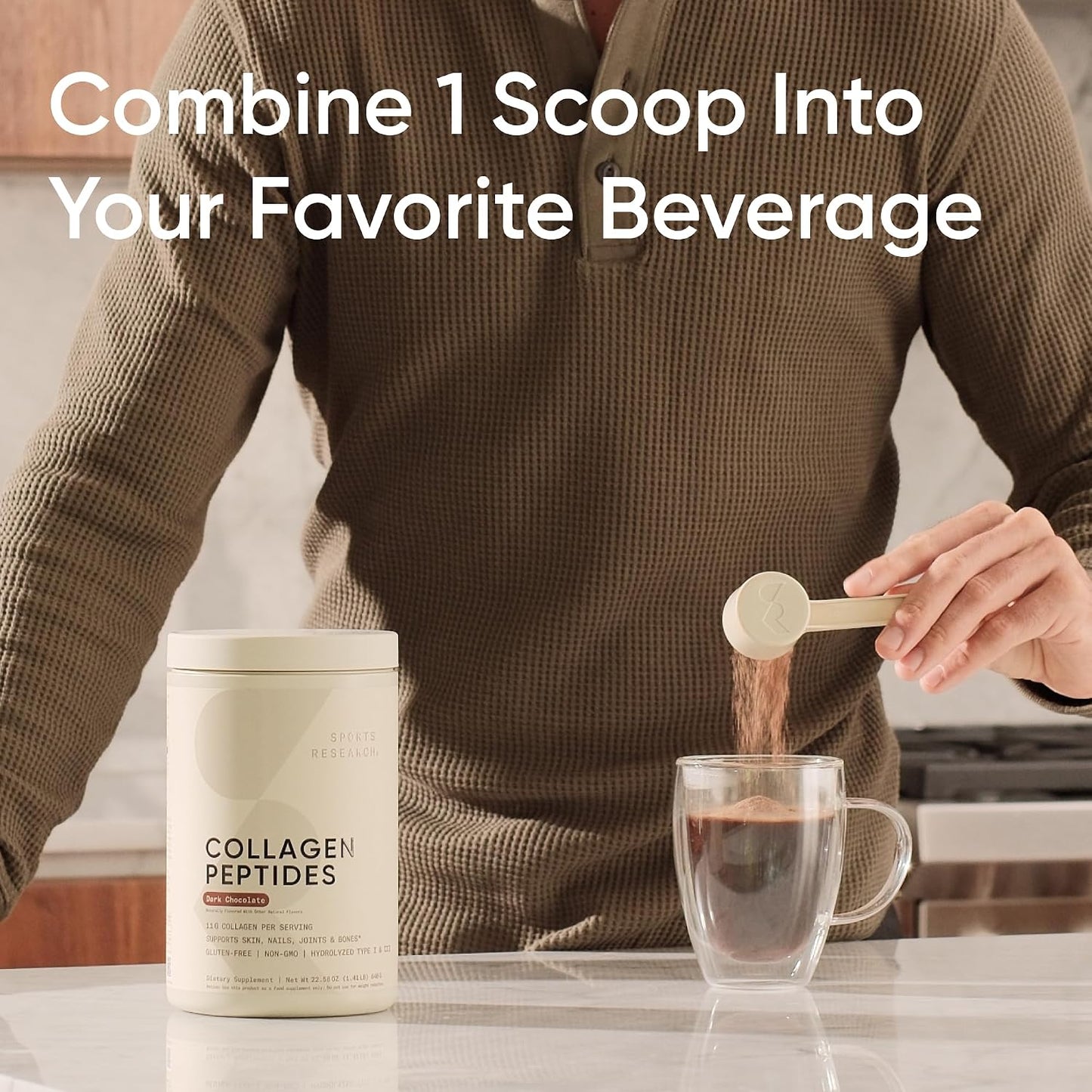 Sports Research® Collagen Peptides Protein Powder, Dark Chocolate (1.41lb) | 11g Grass-Fed Collagen per Scoop · Hair, Skin & Joint Support · Easy to Mix in Coffee & Shakes · Sugar-Free, 40 Servings