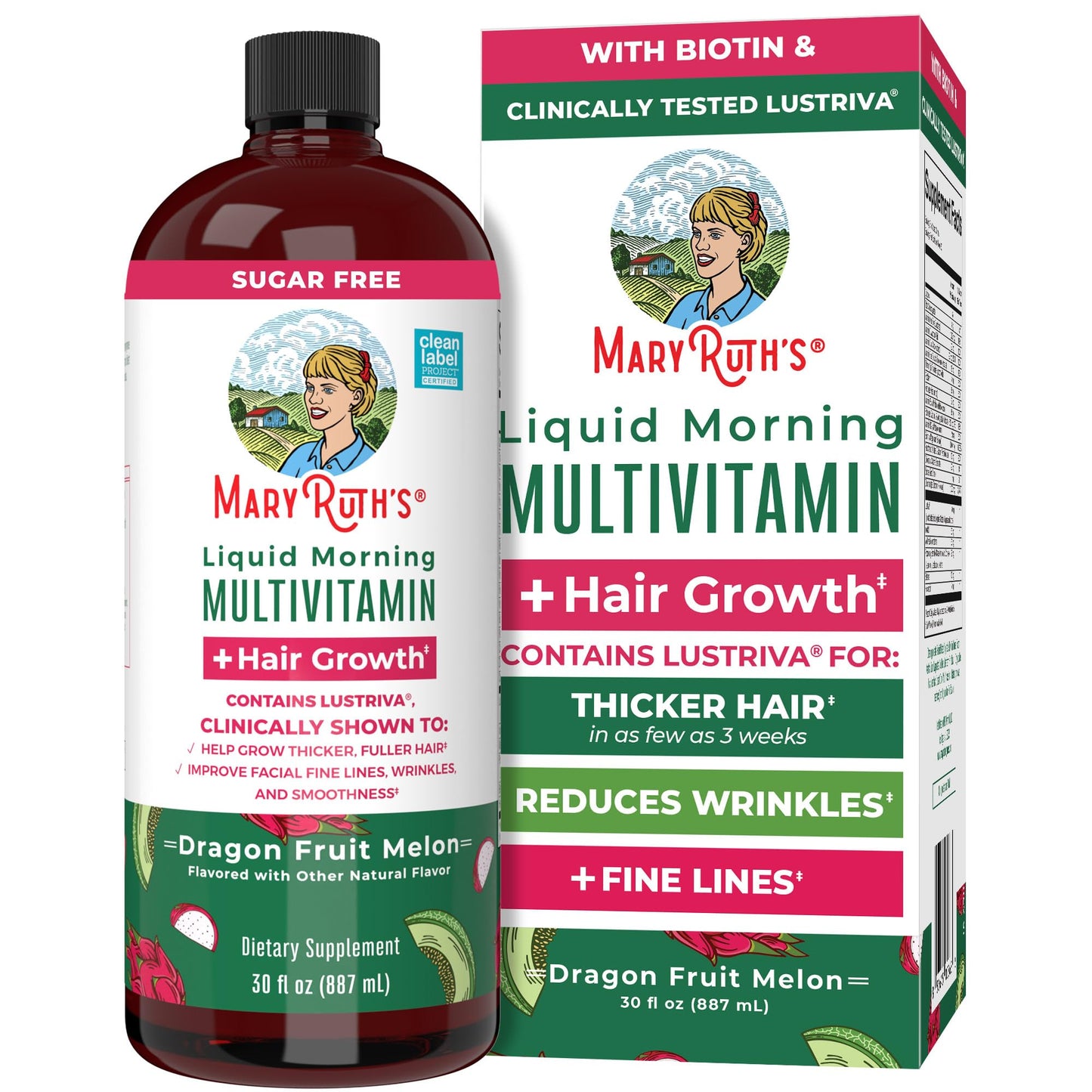 MARYRUTH'S Liquid Multivitamin+Hair Growth | Biotin 10000mcg | Lustriva Hair Growth Supplement | Clinically Tested in Women for Thicker Hair&Facial Wrinkle | Skin Care | Ages 18+