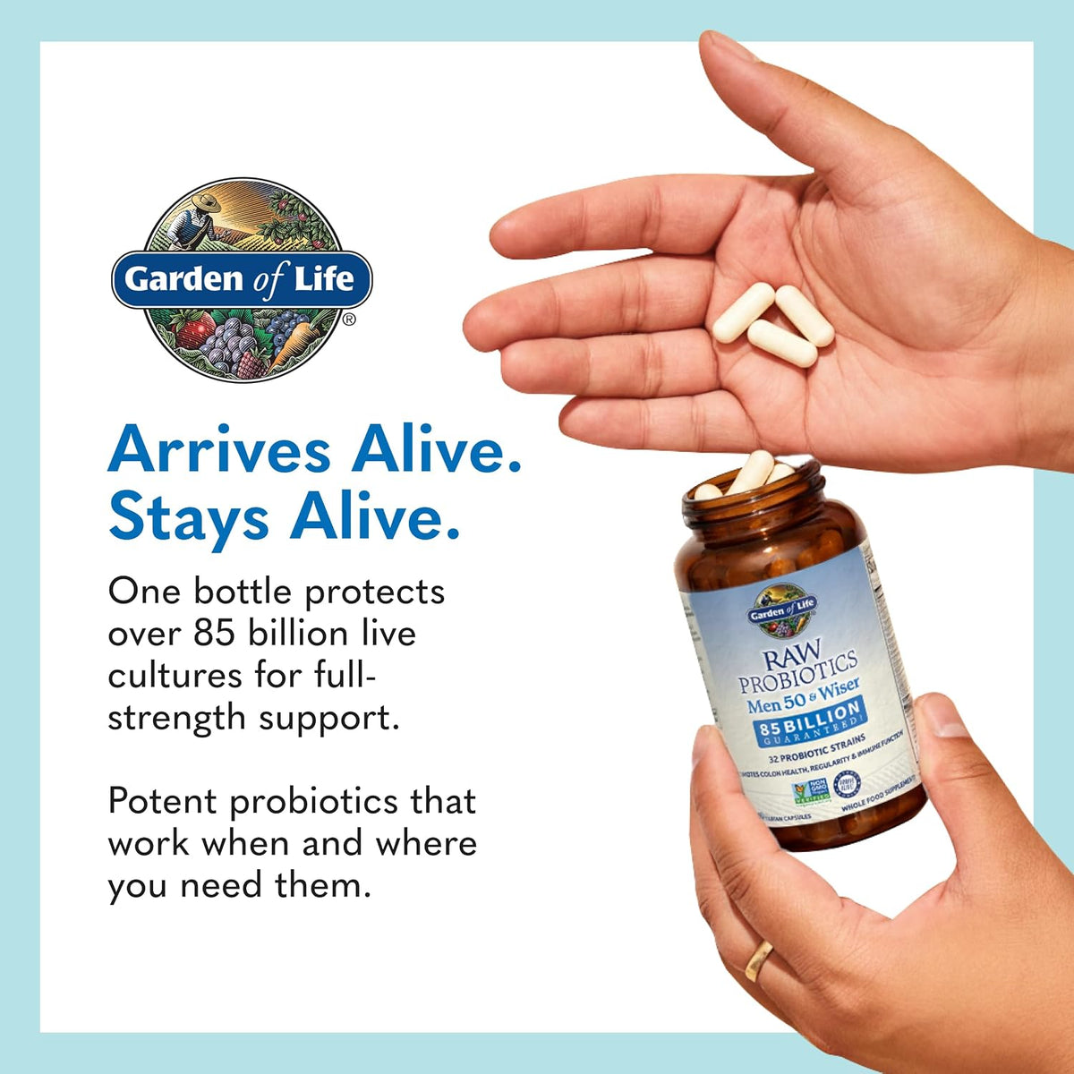 Garden of Life Raw Probiotics Men 50 & Wiser - 85 Billion Live Cultures - Supports Immune, Colon & Gut Health - 90 Vegetarian Capsules