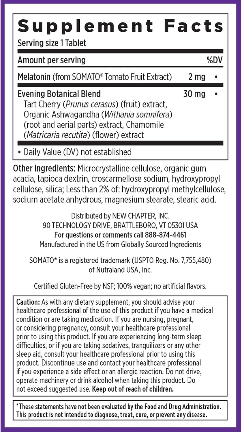 New Chapter Plant Melatonin 2mg - Sleep Aid for Adults with No Next-Day Grogginess, Nature-Inspired Sleep Formula Made with Melatonin from Tomato + Tart Cherry & Ashwagandha – Non-GMO, 30ct